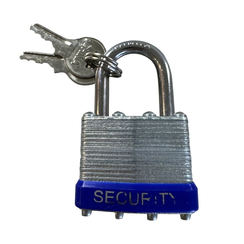 Security Laminated Steel Padlock 40mm Blue Bumper with Two Keys Hardened Shackle